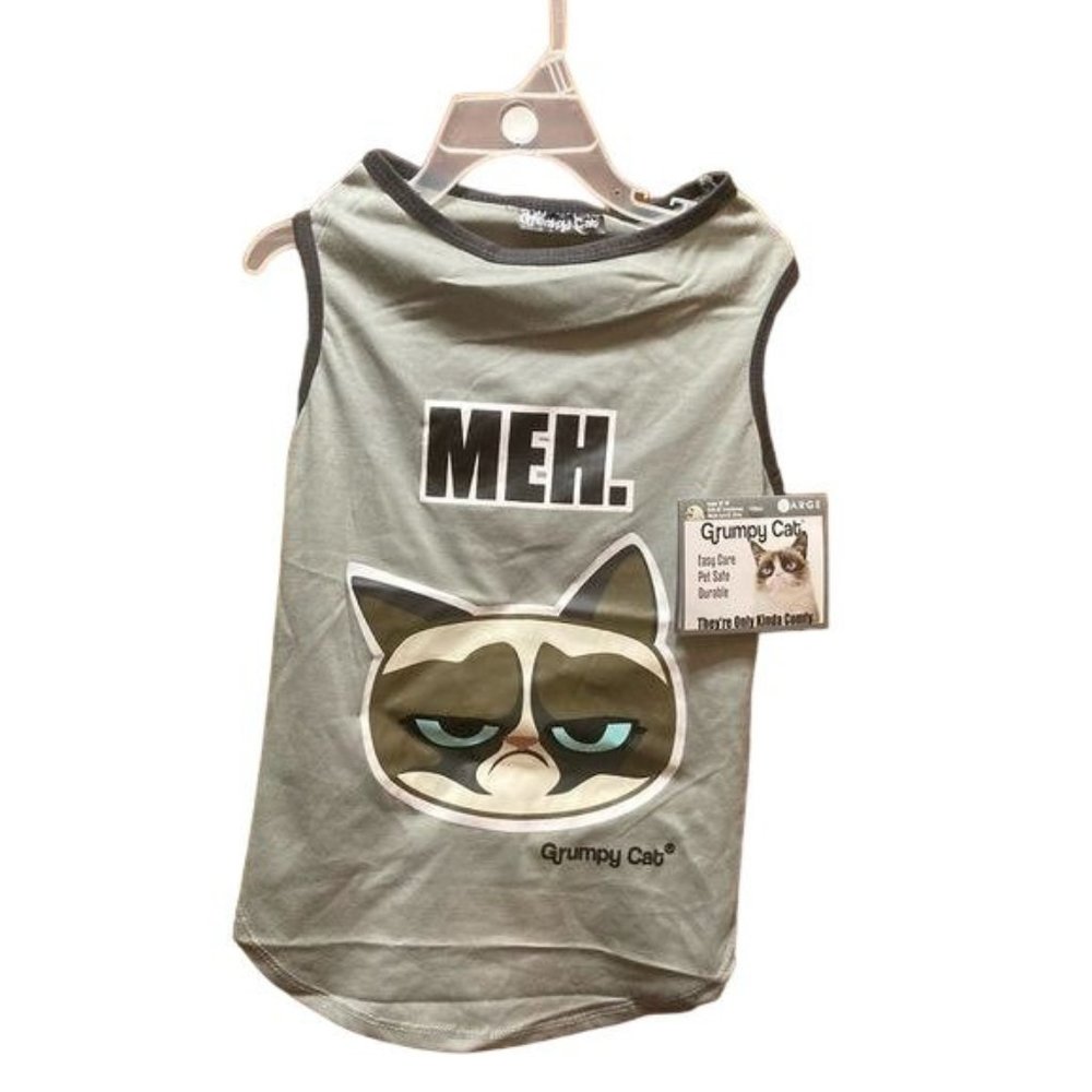 Grumpy Cat Meh Kinda Comfy Dog Tee T-Shirt 18-21" Length 36-65 Pounds Large NEW